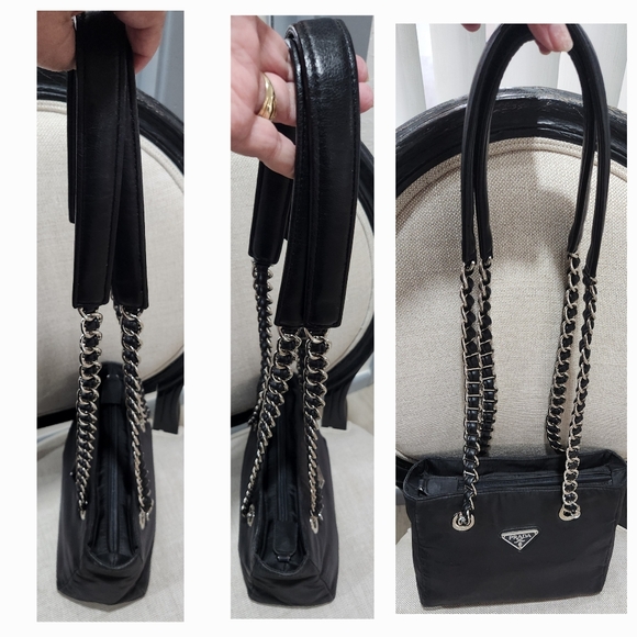 PRADA Black Nylon Tessuto Tote with Leather Thread Chain - Picture 12 of 16
